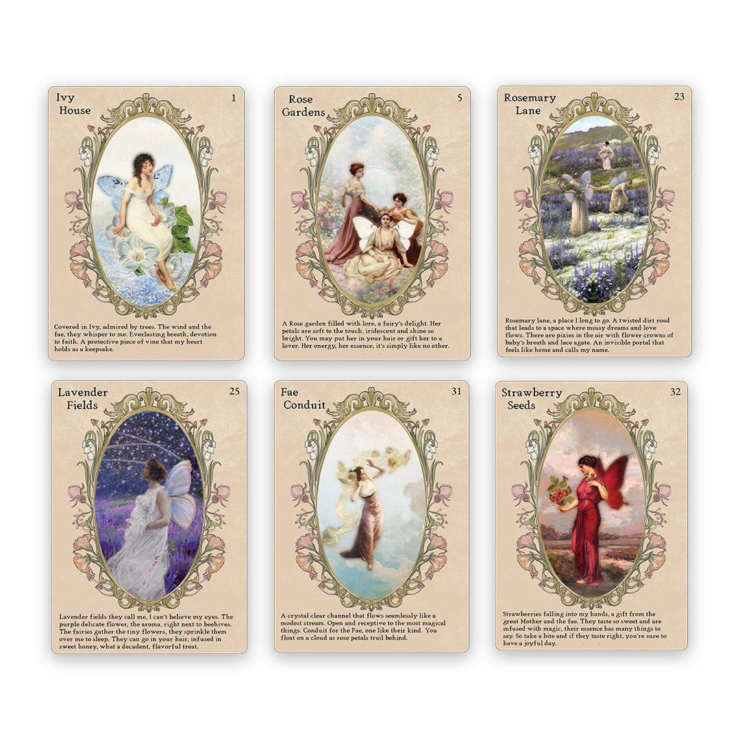 The Sisters of the Fae Oracle Deck is a magical portal to a childlike realm, offering a wondrous journey into abundant fairy realms. This mystical tool grounds you in earthly planes, connecting with Mother Earth and flower keepers. 