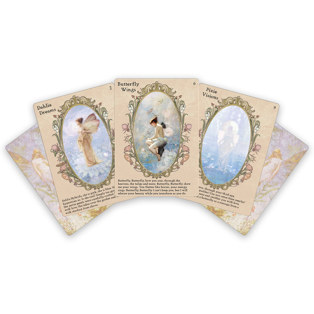 The Sisters of the Fae Oracle Deck is a magical portal to a childlike realm, offering a wondrous journey into abundant fairy realms. This mystical tool grounds you in earthly planes, connecting with Mother Earth and flower keepers. 
