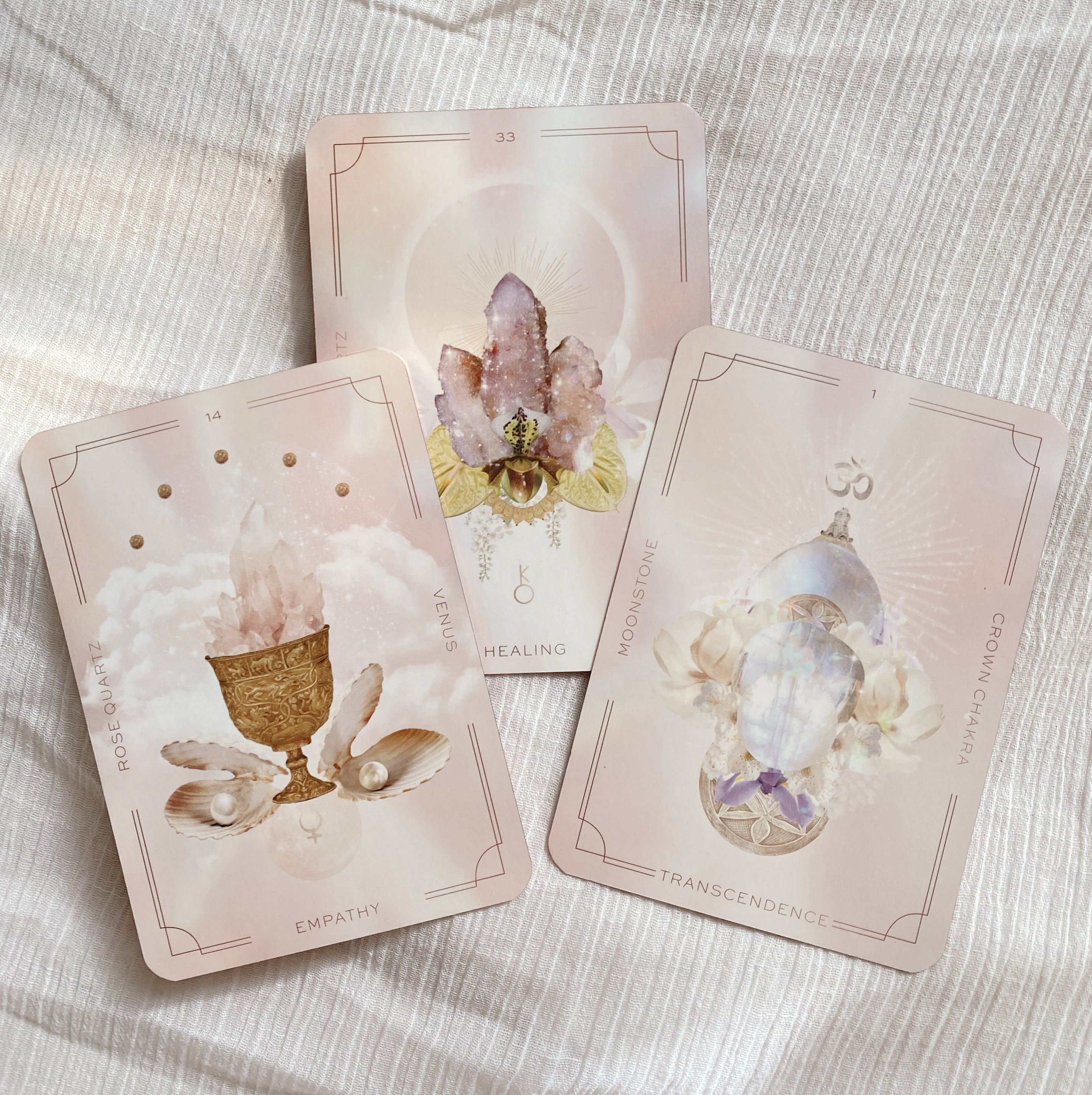 Astral Realms Crystal Oracle Deck | Rose Gold Gilding | 33 Card Deck with Guidebook |  Pastel Pink Cute Oracle | Astrology Deck | Crystal Healing