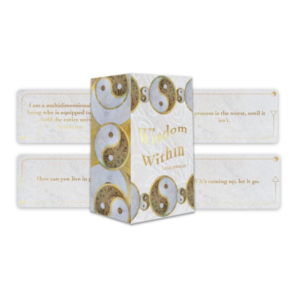 Wisdom Within is an 88-card mini deck for self-reflection, featuring gold foil, elemental categories, and introspective prompts for daily insight.