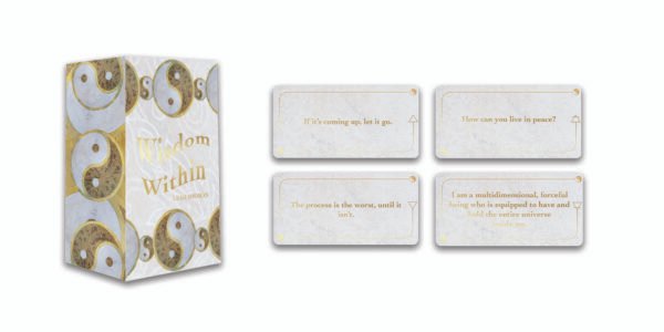 Wisdom Within is an 88-card mini deck for self-reflection, featuring gold foil, elemental categories, and introspective prompts for daily insight.